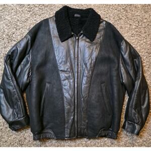 Robert Comstock Sz 44 Leather Suede Jacket Vintage Lined Coat Bomber Black